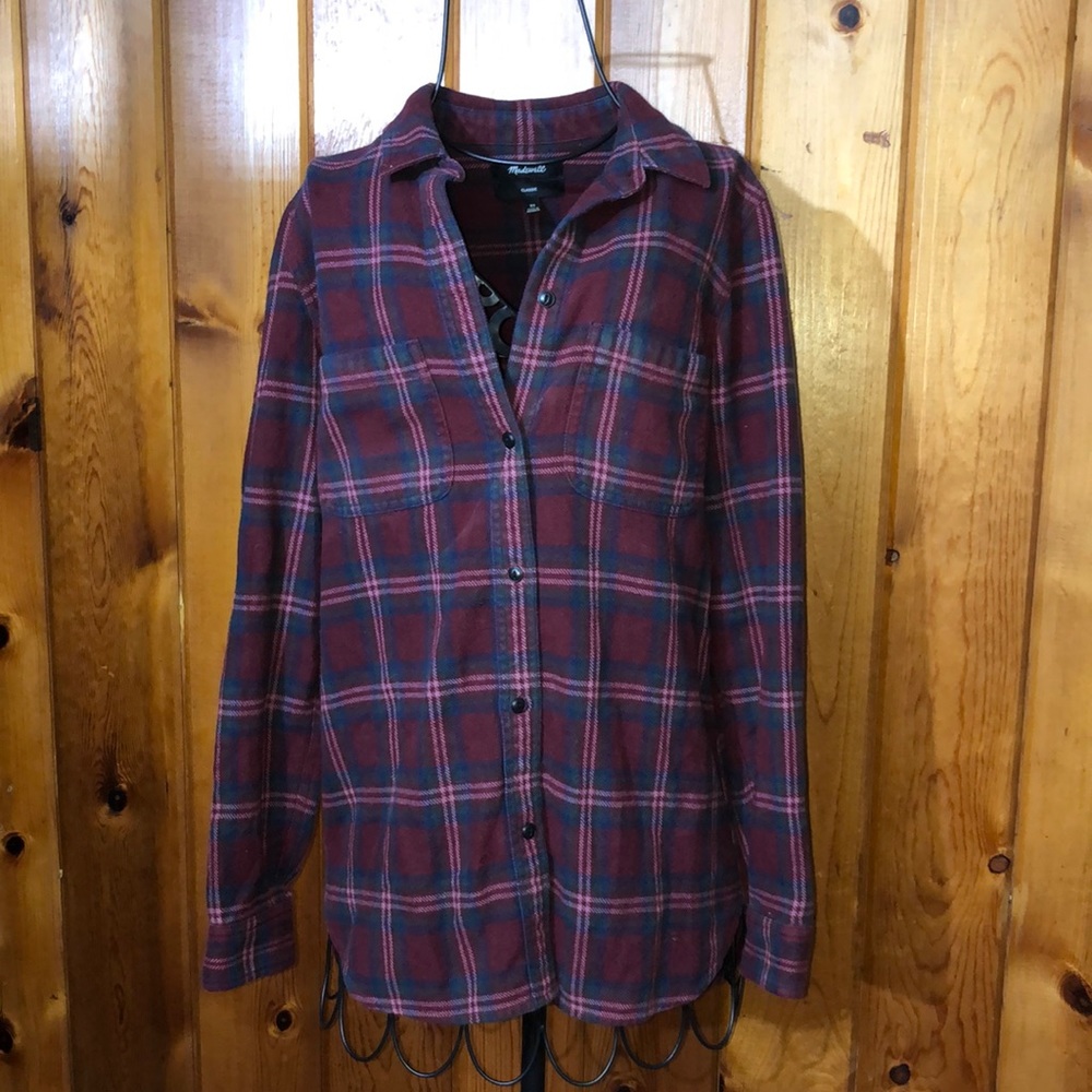 Madewell Red Flannel causal cotton flannel red/green comfy soft classic top - Picture 3 of 12